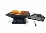 Relaxdays Feuerschale Stahl Schwarz mit Funkenschutz und Grillrost 36 cm x 45 cm x 45
