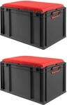 PROREGAL Sparset 2x Eurobox Nextgen Seat Box Rot HxBxT 36,5x40x60cm 65 Liter Griffe