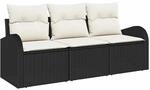 vidaXL Garten-Sofa-Set mit Kissen 3-Tlg Schwarz Poly Rattan 3345897