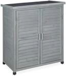 Relaxdays Gartenschrank Holz Grau 3 F&auml;cher Witterungsbest&auml;ndig 97 cm x 86,5 cm x 47