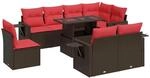 vidaXL 9-Tlg Garten-Sofagarnitur mit Kissen Braun Poly Rattan Akazie 3326505
