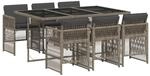 vidaXL 7-Tlg Garten-Essgruppe mit Kissen Grau Poly Rattan 3210908