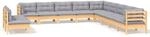 vidaXL 11-Tlg Garten-Lounge-Set mit Grauen Kissen Massivholz Kiefer 3096850