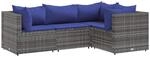 vidaXL 4-Tlg Garten-Lounge-Set mit Kissen Grau Poly Rattan 3308079