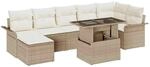 vidaXL Garten-Sofa-Set mit Kissen mit Speicher 8-Tlg Beige Poly Rattan 3357064