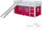 Homestyle4u Hochbett 90x200 mit Vorhang Lattenrost Matratze Rutsche in Wei&szlig; 2582