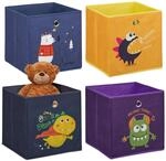 Relaxdays Aufbewahrungsboxen 4er Set Vlies Pappe Stahl Bunt Faltbar 30 cm x 30 cm x