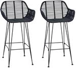 vidaXL Barstuhl 2 Stk Schwarz 55 x 52 x 92 cm Rattan und Eisen 42011554