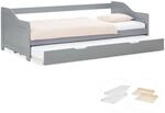 Homestyle4u Tagesbett Ausziehbett 90x200 cm Grau mit Matratze 3080