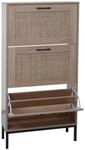 MCW Schuhschrank N92 3 F&auml;cher Rattanfront Melamin 126x63x24cm Eiche-Optik