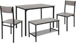 ML-Design Essgruppe Set 4-Tlg Eiche-Grau Tisch 2 St&uuml;hlen 1 Bank f&uuml;r 4 Personen