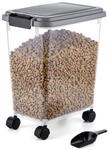 Relaxdays Futterbeh&auml;lter Kunststoff Transparent mit Rollen und Schaufel 20 Liter
