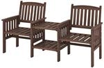 Costway Gartenbank mit Tisch Tannenholz 2-Sitzer mit Schirmloch Braun