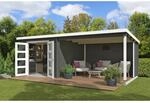 Lasita Holz-Gartenhaus Novia Plus Flachdach Grau-Gr&uuml;n Lasiert 600 cm x 275 cm