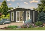 Lasita Holz-Gartenhaus Elgin 44 Satteldach Grau-Gr&uuml;n Lasiert 480 cm x 360 cm