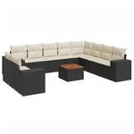 vidaXL 11-tlg Garten-Sofagarnitur mit Kissen Schwarz Poly Rattan Modell 114