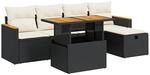 vidaXL 6-Tlg Garten-Sofagarnitur mit Kissen Schwarz Poly Rattan 3328106