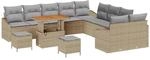 vidaXL Gartensofa-Set mit Kissen mit Speicher 13 Stk Beige Poly Rattan 3364667