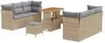 vidaXL 9-Teiliges Garten-Sofaset mit Kissen Beiges Poly Rattan und Akazie 3361442