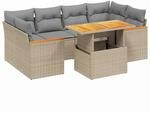 vidaXL 7-tlg Garten-Sofagarnitur mit Kissen Beige Poly Rattan Modell 384