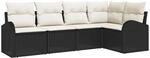 vidaXL Garten-Sofa-Set mit Kissen 5-Tlg Schwarz Wei&szlig; Poly Rattan 3354706