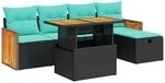 vidaXL 6 Tlg Garten-Sofagarnitur mit Kissen Schwarz Poly Rattan 3328149