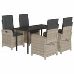 vidaXL 5-Tlg Garten-Essgruppe mit Kissen Hellgrau Poly Rattan 3212423