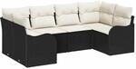vidaXL Garten-Sofa-Set mit Kissen 6-Tlg Schwarz Wei&szlig; Poly Rattan 3354506