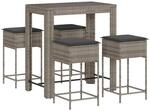 vidaXL 5-Tlg Gartenbar-Set mit Kissen Grau Poly Rattan 3261456