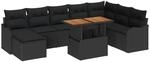 vidaXL 9-Teiliges Garten-Sofa-Set mit Kissen Schwarz Poly Rattan 3358235