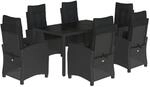 vidaXL 7-Tlg Garten-Essgruppe mit Kissen Schwarz Poly Rattan 3212640
