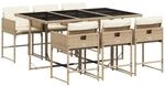 vidaXL 7-Tlg Garten-Essgruppe mit Kissen Beige Poly Rattan 3211270