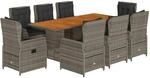 vidaXL 9-Tlg Garten-Essgruppe mit Kissen Grau Poly Rattan 3262786
