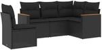 vidaXL 5-tlg Garten-Sofagarnitur mit Kissen Schwarz Poly Rattan Modell 140