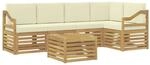 vidaXL Ecksofa Set mit Kissen 6 Stk Wei&szlig; und Creme Massivholz Akazie 3391890