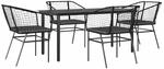 vidaXL 5-Tlg Garten-Essgruppe mit Kissen Schwarz Poly Rattan Glas 3334600