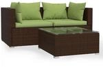 vidaXL 3-Tlg Garten-Lounge-Set mit Kissen Braun Poly Rattan 317554