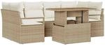 vidaXL Garten-Sofa-Set mit Speicher 7-Tlg Beige Poly Rattan 3358402