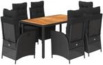 vidaXL 7-Tlg Garten-Essgruppe mit Kissen Schwarz Poly Rattan 3213341