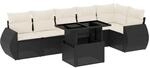 vidaXL 7-Tlg Garten-Sofagarnitur mit Kissen Schwarz Poly Rattan 3268546