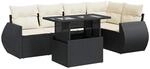 vidaXL 6-Tlg Garten-Sofagarnitur mit Kissen Schwarz Poly Rattan 3326637