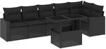 vidaXL 7-Tlg Garten-Sofagarnitur mit Kissen Schwarz Poly Rattan 3267285