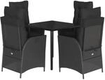 vidaXL 5-Tlg Garten-Essgruppe mit Kissen Schwarz Poly Rattan 3213185