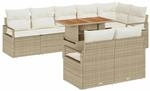 vidaXL Garten-Sofa-Set mit Speicher 9-Tlg Beige Poly Rattan 3358465