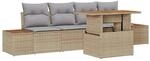 vidaXL Garten-Sofa-Set mit Speicher 5-Tlg Beige Poly Rattan 3358759