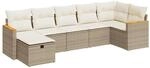 vidaXL 7-Tlg Garten-Sofagarnitur mit Kissen Beige Poly Rattan 3325929