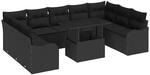 vidaXL Garten-Sofa-Set mit Kissen 10-Tlg Schwarz Poly Rattan 3348529