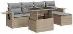 vidaXL 6-Tlg Garten-Sofagarnitur mit Kissen Beige Poly Rattan 3326460