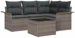 vidaXL Garten-Sofa-Set mit Kissen mit Speicher 5-Tlg Grau Poly Rattan 3354018