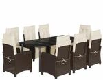 vidaXL 9-Tlg Garten-Essgruppe mit Kissen Braun Poly Rattan 3212987
